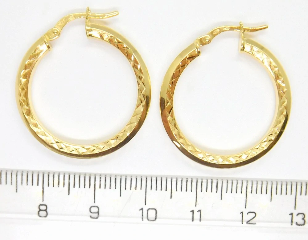 Klenoty Budín Dámské kruhové zlaté náušnice s gravírováním pr. 25mm 585/1,74gr HK2331