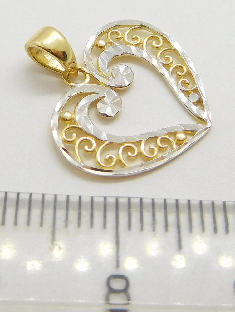 Klenoty Budín Dámský zlatý přívěsek z bílého a žlutého zlata s gravírováním srdce 585/0,77gr 02376