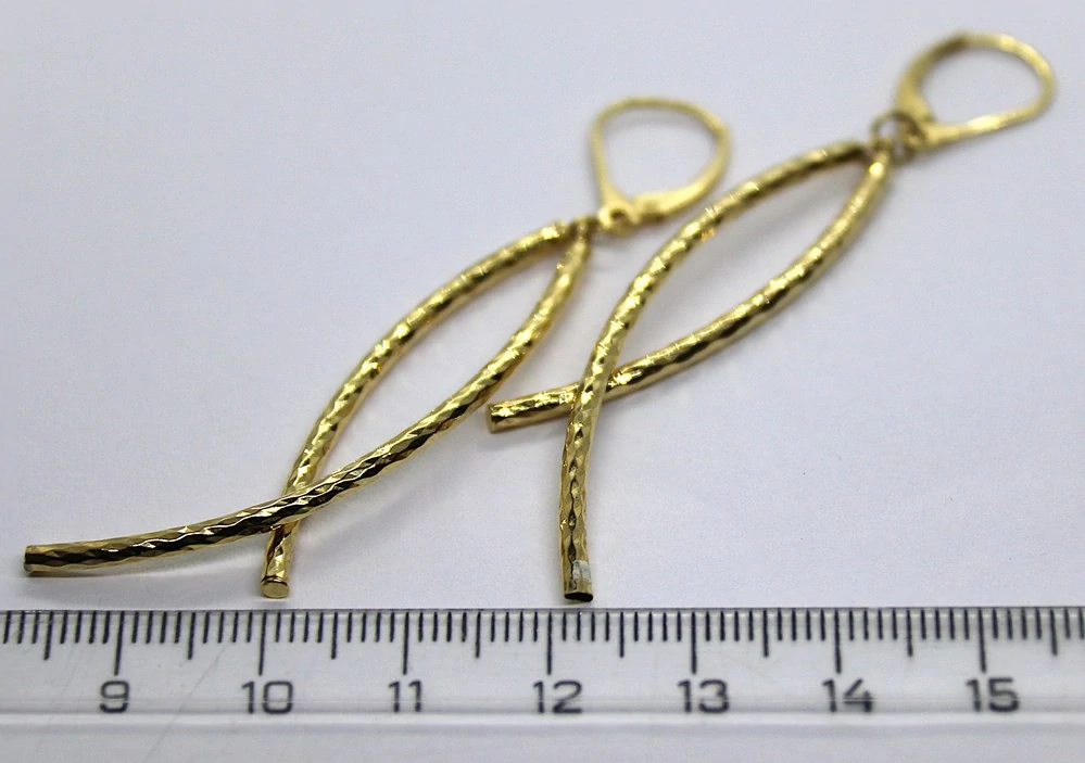 Klenoty Budín Dámské visací zlaté náušnice gravírované tyčky 585/2,17gr HK2370