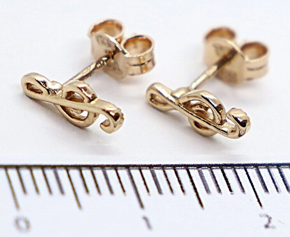 Klenoty Budín Dámské peckové zlaté náušnice z růžového zlata na puzetku houslový klíč 585/1,00gr HK2355