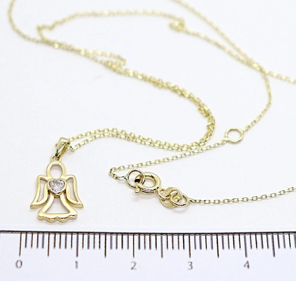 Klenoty Budín Dámský zlatý náhrdelník ze žlutého zlata s andělíčkem se zirkony 585/1,61gr 42+3cm HK4069