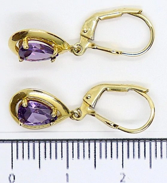 Klenoty Budín Dámské zlaté visací náušnice s fialovými ametysty 585/2,25gr HK2415