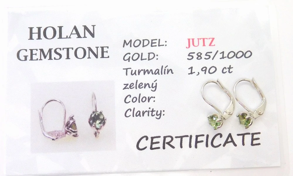 Klenoty Budín Dámské diamantové zlaté náušnice z bílého zlata s přírodními turmalíny 1,90CT 585/1,57gr B0131