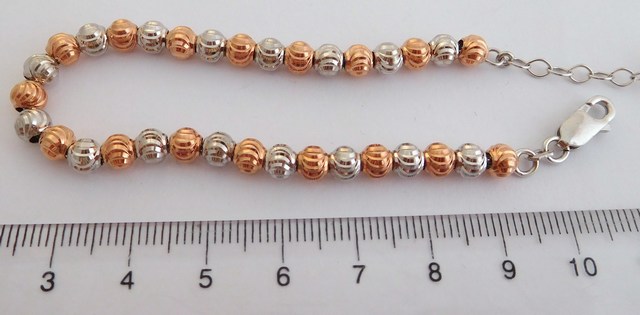 Stříbrný náramek s kuličkami s růžovým zlacením 030646700001 17+3 cm