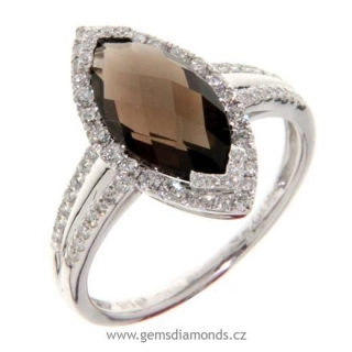 Luxusní prsten s diamanty, záhněda, bílé zlato, 3861026