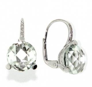 Náušnice s diamanty, zelený ametyst, kolekce Natural, bílé zlato