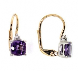 Náušnice s diamanty, ametyst, žluté zlato 3830189