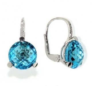 Náušnice s diamanty, blue topaz, kolekce Natural, bílé zlato