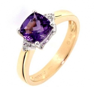 Luxusní prsten s diamanty, ametyst, žluté zlato - zásnubní prsten 3810458