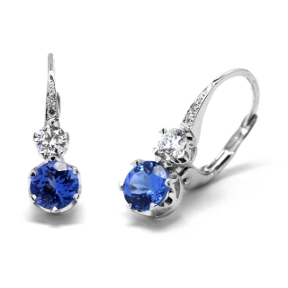 Klenoty Budín Ručně vyrobené náušnice z bílého zlata s diamanty a tanzanity J-29011-17