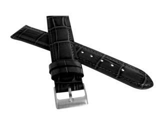 Černý prošitý řemínek LAVVU CROCO z luxusní kuže Top Grain - 22mm LSIUB22