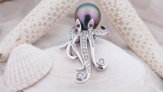 Diamantový náhrdelník "chobotnička" s perlou a diamanty 585/7,15 gr J-31476