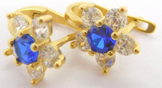 Klenoty Budín Zlaté dámské/dívčí náušnice s modrými safíry a zirkony 585/1,35gr H2033