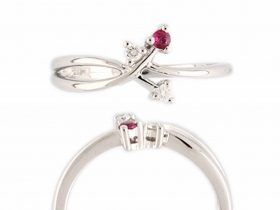 Prsten s diamantem, bílé zlato briliant, červený rubín 3861049-0-53-94