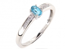 Klenoty Budín Prsten s diamantem, bílé zlato briliant, modrý topaz 3861165