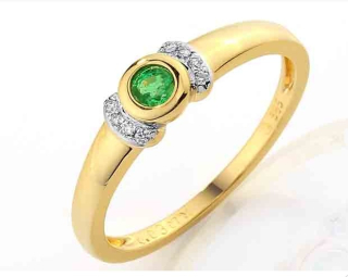 Prsten s diamantem, žluté zlato briliant, smaragd (emerald) v kombinaci s lesklo 3811603-5-55-96