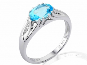 Prsten s diamantem, bílé zlato briliant, modrý topaz (blue topaz) 3861897-0-53-93