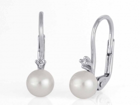 Diamantové náušnice, bílé zlato briliant, pravá perla bílá 585/1,4 gr
