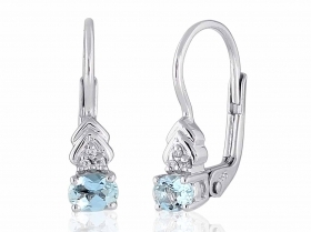 Diamantové náušnice, bílé zlato briliant, světle modrý akvamarín 585/1,8 gr