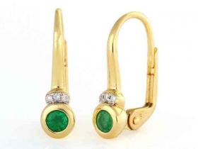 Diamantové náušnice, žluté zlato briliant, smaragd (emerald)