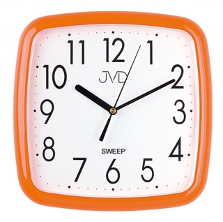 Oranžové hranaté barevné nástěnné tiché netikající hodiny JVD sweep HP615.7