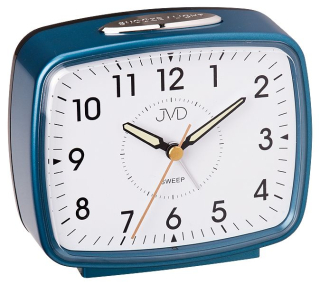 Modrý analogový budík JVD sweep SRP905.4 s mechanickým zvoněním