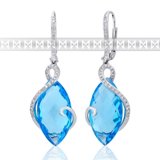 Diamantové náušnice, bílé zlato briliant, modrý topaz (blue topaz) 585/2,85 gr