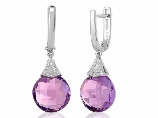 Diamantové náušnice, bílé zlato briliant, ametyst fialový 3880359-0-0-95