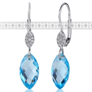 Diamantové náušnice, bílé zlato briliant, modrý topaz (blue topaz) 3880367-0-0-