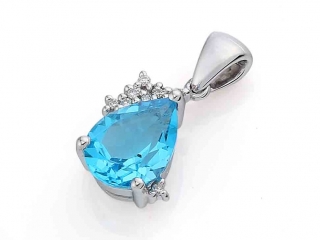 Přívěsk s diamantem, bílé zlato briliant, modrý topaz (blue topaz) 3870156-0-0-