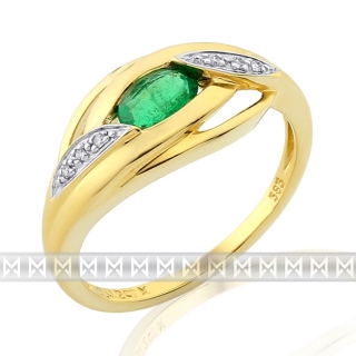 Klenoty Budín Prsten s diamantem, žluté zlato briliant, smaragd (emerald) a diama3811913nty