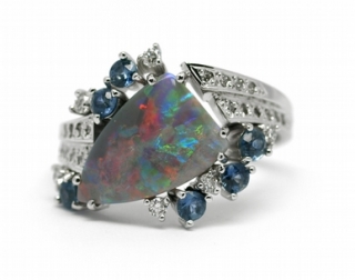 Diamantový prsten s opálem a safíry (1,196ct) 585/4,66 gr J-22237-13 POŠTOVNÉ ZDARMA!