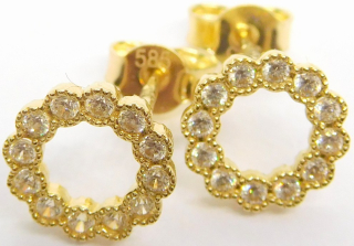 Klenoty Budín Dámské zlaté náušnice se zirkony kroužky na puzetku 585/1,45gr H221