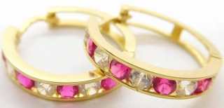 Klenoty Budín Dámské kruhové zlaté náušnice se zirkony červenými rubíny 585/1,55gr HK2336