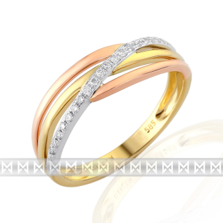 Luxusní prsten s diamantem, kombinace bílé, žluté, červené AU brilianty 3811441 POŠTOVNÉ ZDARMA!