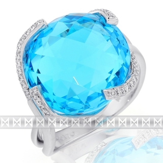 Luxusní prsten s diamantem, bílé zlato briliant, modrý topaz (blue topaz) 386 POŠTOVNÉ ZDARMA!