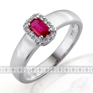 Luxusní zásnubní prsten s diamantem, bílé zlato briliant, přírodní rubín 3860323