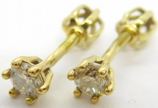 Klenoty Budín Dámské peckové zlaté náušnice s diamanty na šroubek 585/0,95gr 2 x 0,32ct HKD41