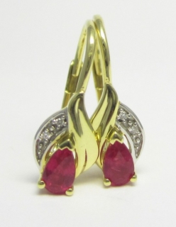 Luxusní zlaté diamantové náušnice s pravými červenými rubíny 585/1,67gr 3830948